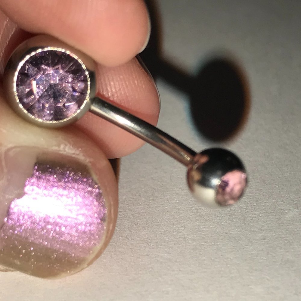 2 Gem Lavender 14 Gauge Belly Ring